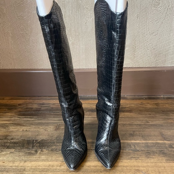 Schutz Maryana Boot Black Crocodile New w/ Duster Bag - Picture 3 of 7